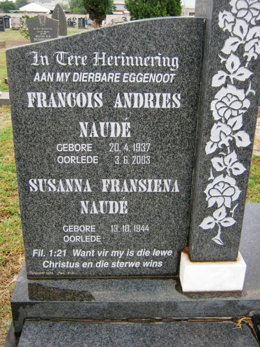 NAUDÉ Francois Andries 1937-2003 &amp; Susanna Fransiena 1944-