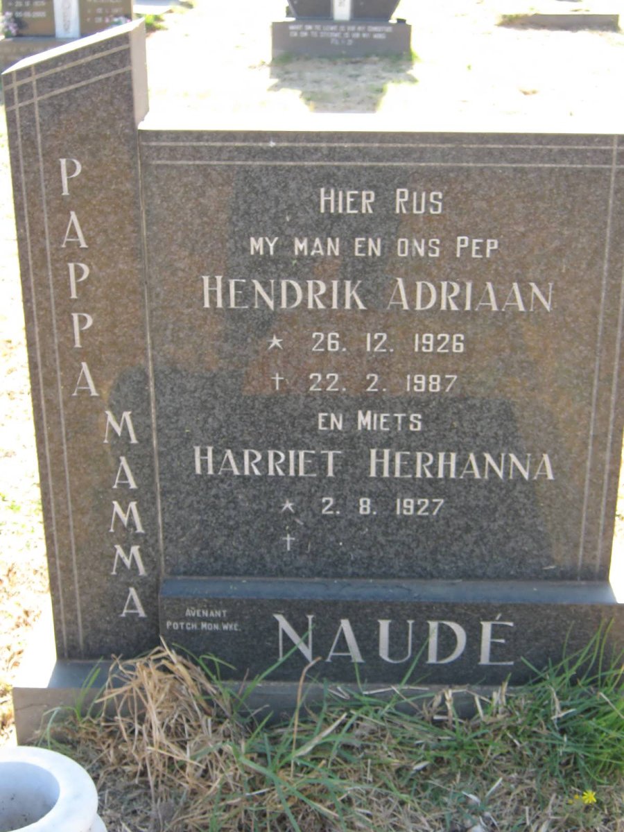 NAUDÉ Hendrik Adriaan 1926-1987 &amp; Harriet Herhanna 1927-