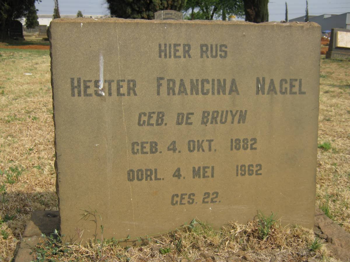 NAGEL Hester Francina nee DE BRUYN 1882-1962