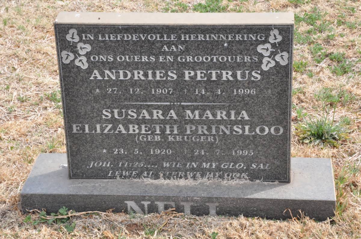 NELL Andries Petrus 1907-1996 &amp; Susara Maria Elizabeth Prinsloo KRUGER 1920-1995