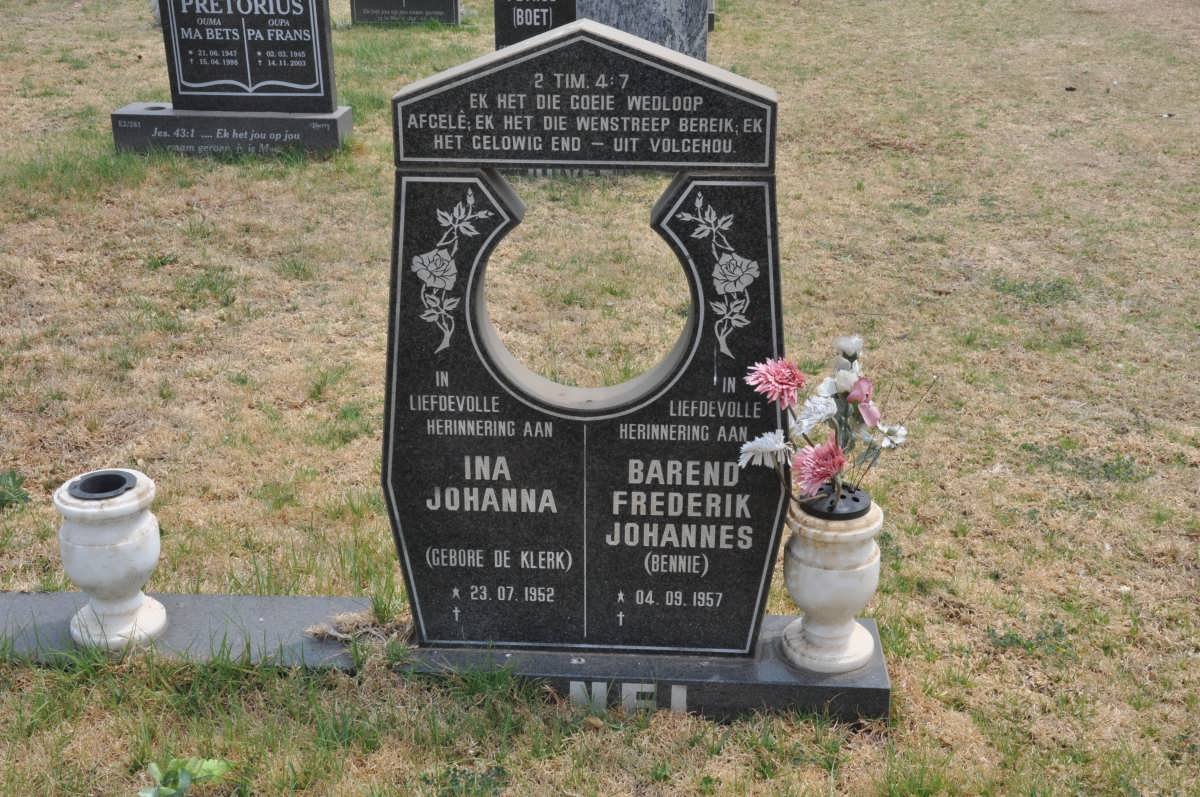 NEL Barend Frederik Johannes 1957- &amp; Ina Johanna DE KLERK 1952-