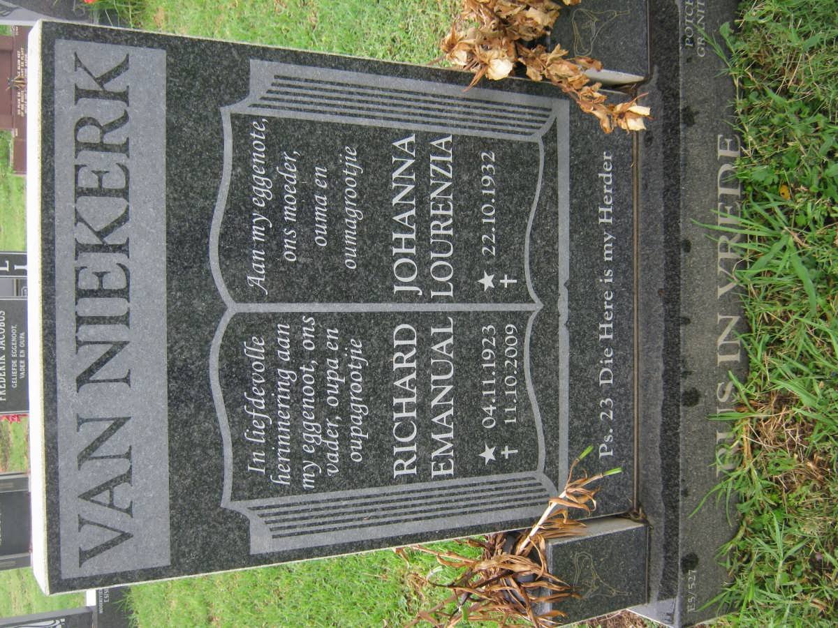 NIEKERK Richard Emanual, van 1923-2009 &amp; Johanna Lourenzia 1932-