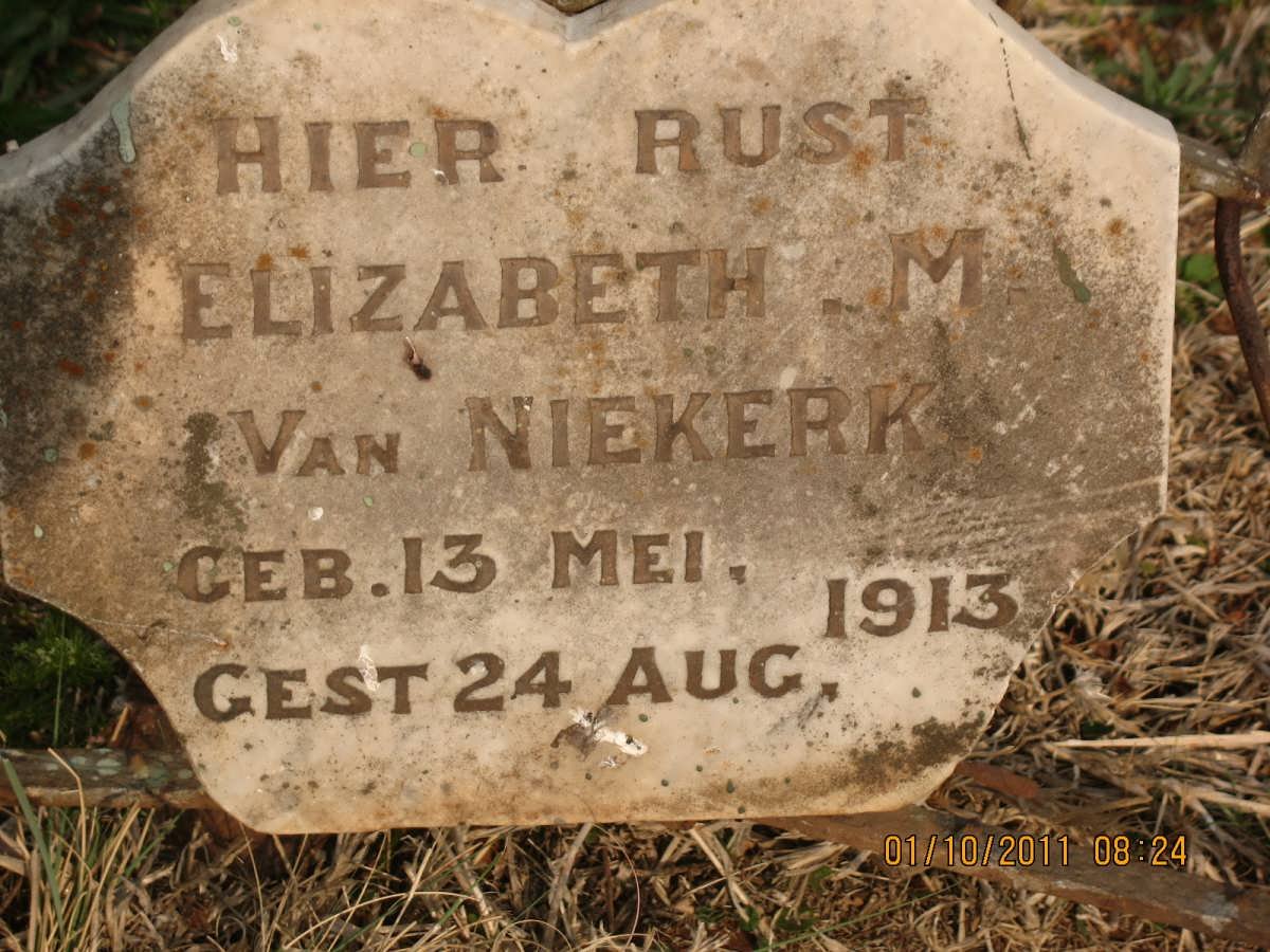 NIEKERK Elizabeth M., van 1913-1913