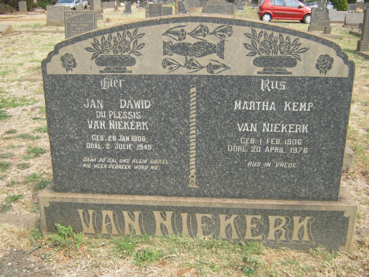 NIEKERK Jan Dawid Du Plessis, van 1908-1949 &amp; Martha Kemp VAN NIEKERK 1906-1976