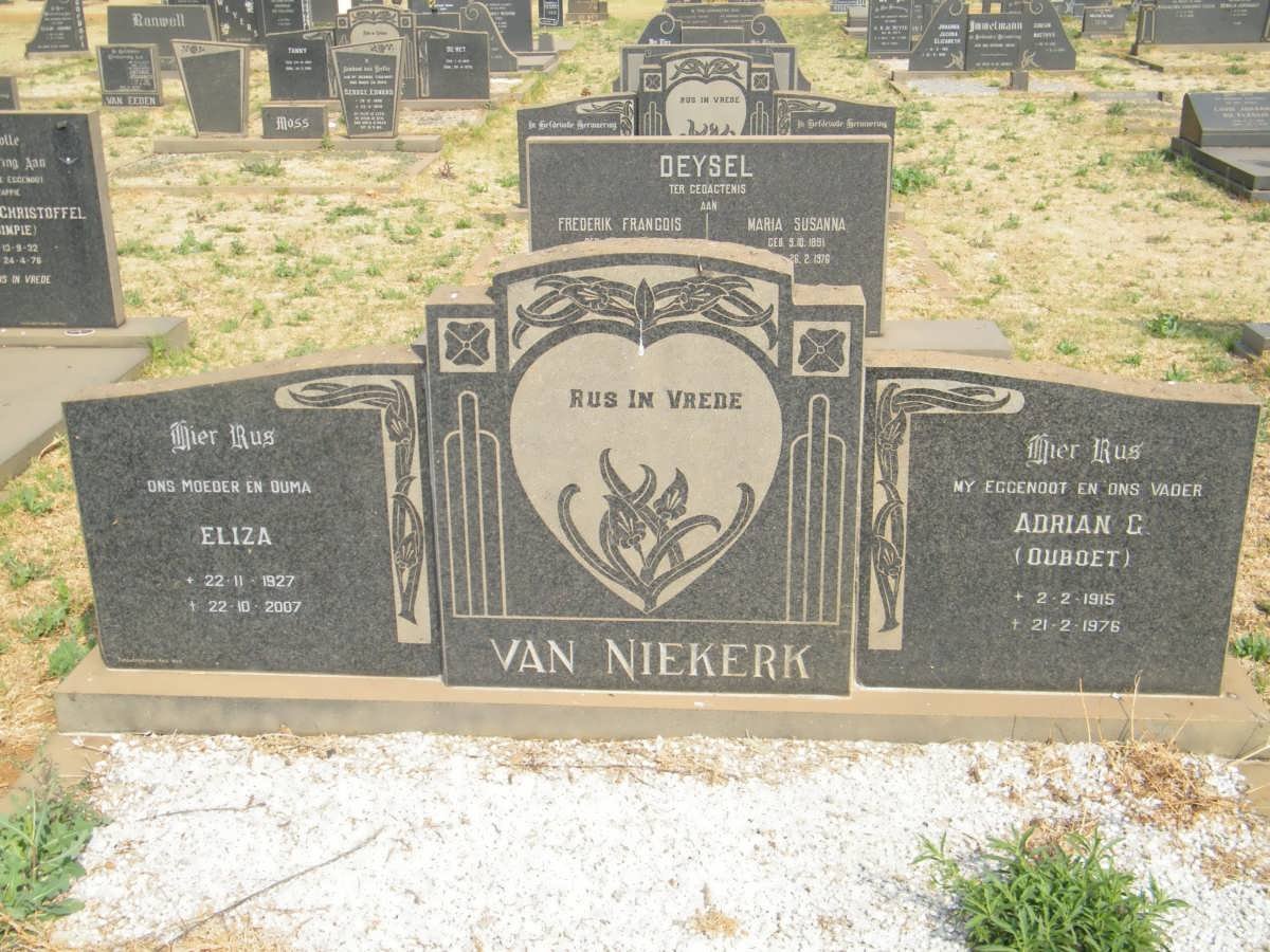NIEKERK Adrian G., van 1915-1976 &amp; Eliza 1927-2007