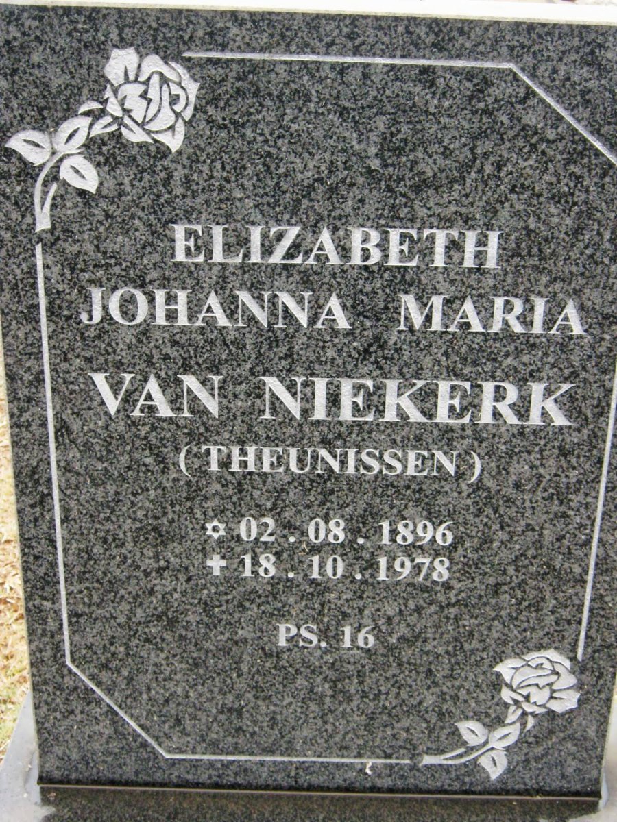 NIEKERK Elizabeth Johanna Maria, van nee THEUNISSEN 1896-1978