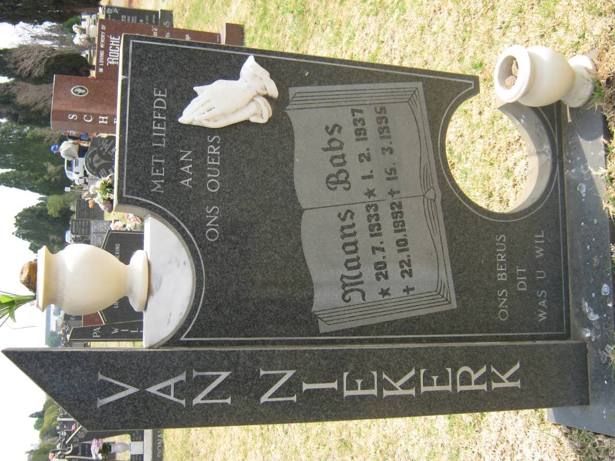 NIEKERK Maans, van 1933-1992 &amp; Babs 1937-1995