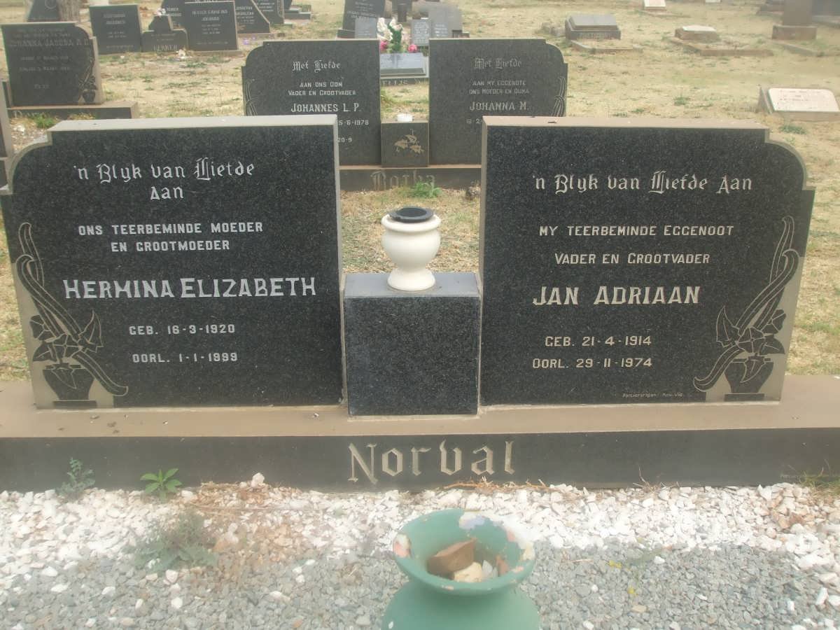 NORVAL Jan Adriaan 1914-1974 &amp; Hermina Elizabeth 1920-1999
