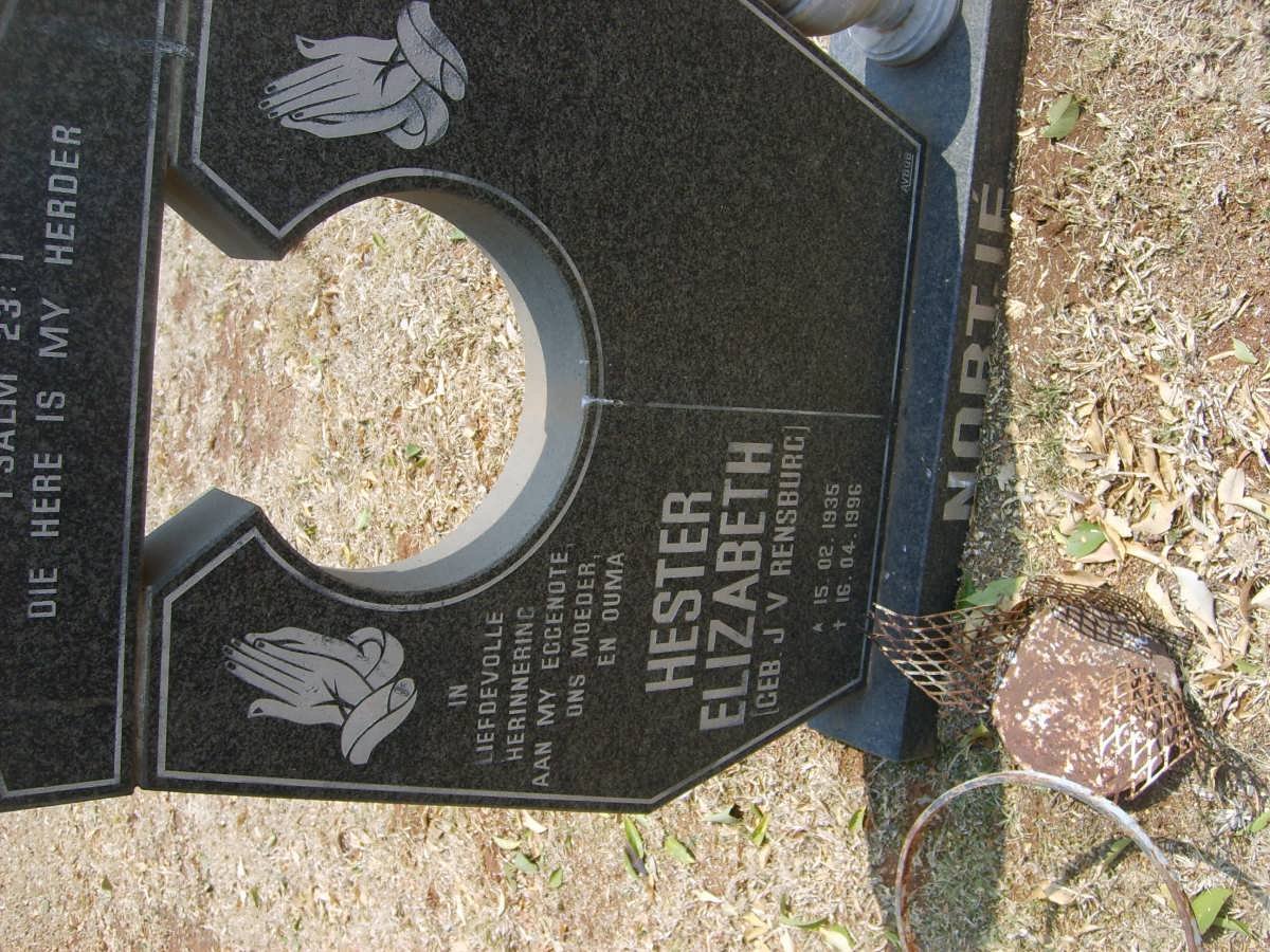 NORTJÉ Hester Elizabeth nee J.V. RENSBURG 1935-1996