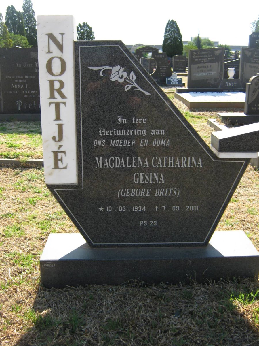 NORTJÉ Magdalena Catharina Gesina nee BRITS 1934-2001