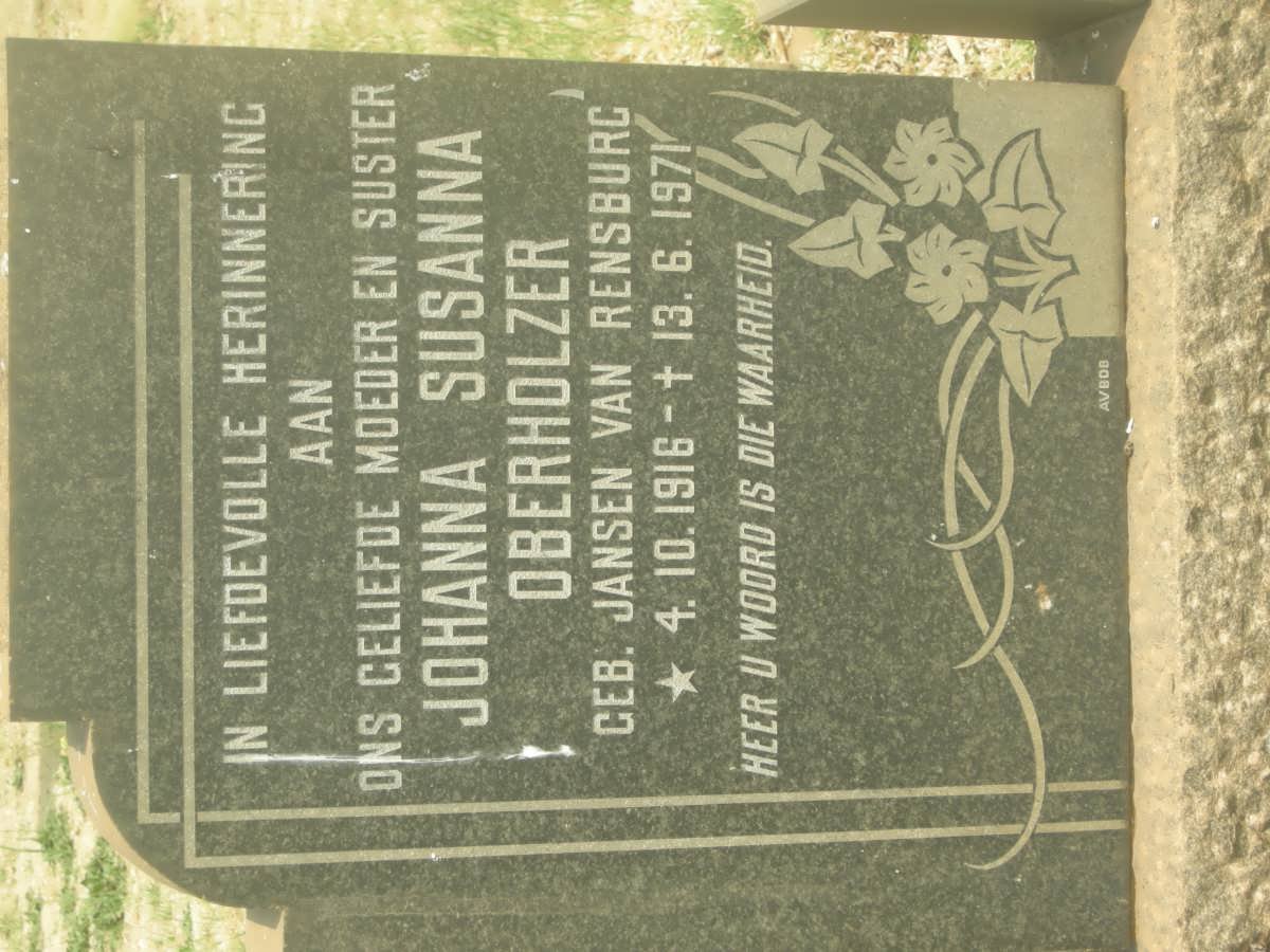 OBERHOLZER Johanna Susanna nee JANSEN VAN RENSBURG 1916-1971