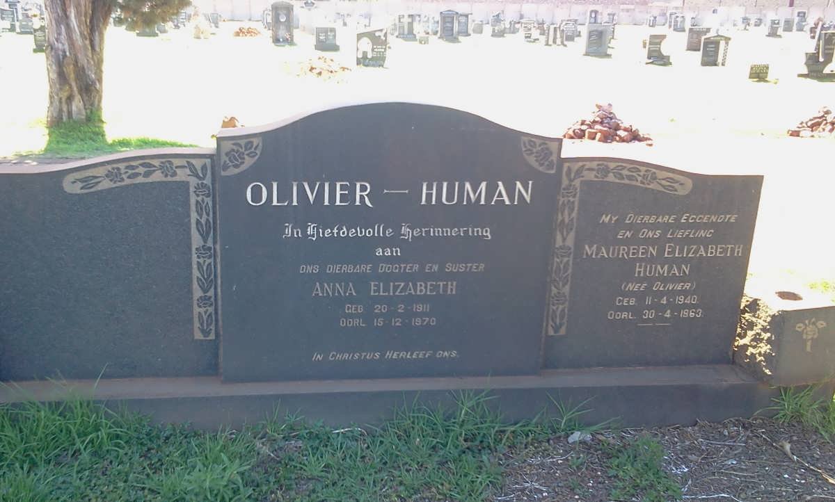 OLIVIER Anna Elizabeth 1911-1970 :: HUMAN Maureen Elizabeth nee OLIVIER 1940-1963