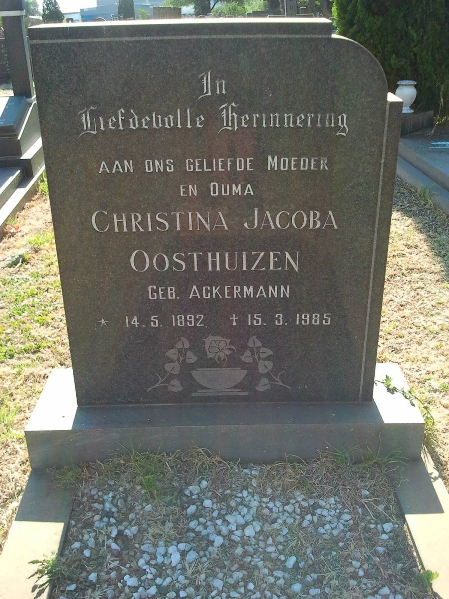 OOSTHUIZEN Christina Jacoba nee ACKERMANN 1892-1985