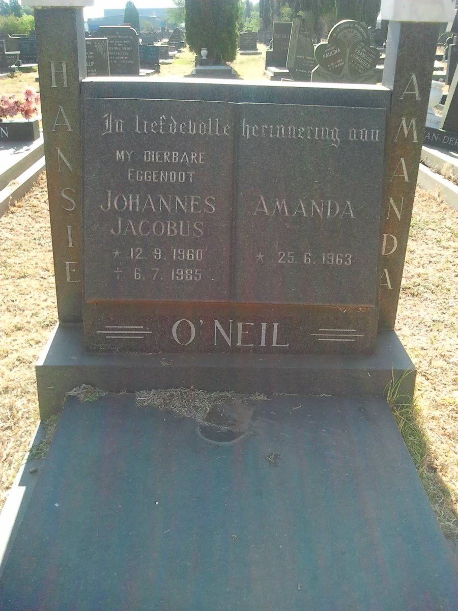 O'NEIL Johannes Jacobus 1960-1985 &amp; Amanda 1963-