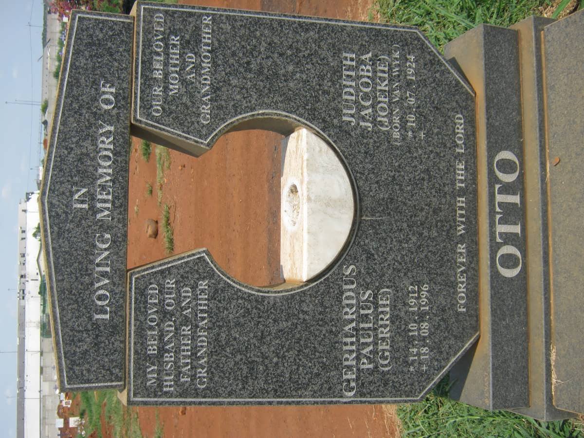 OTTO Gerhardus Paulus 1912-1996 &amp; Judith Jacoba VAN WYK 1924-