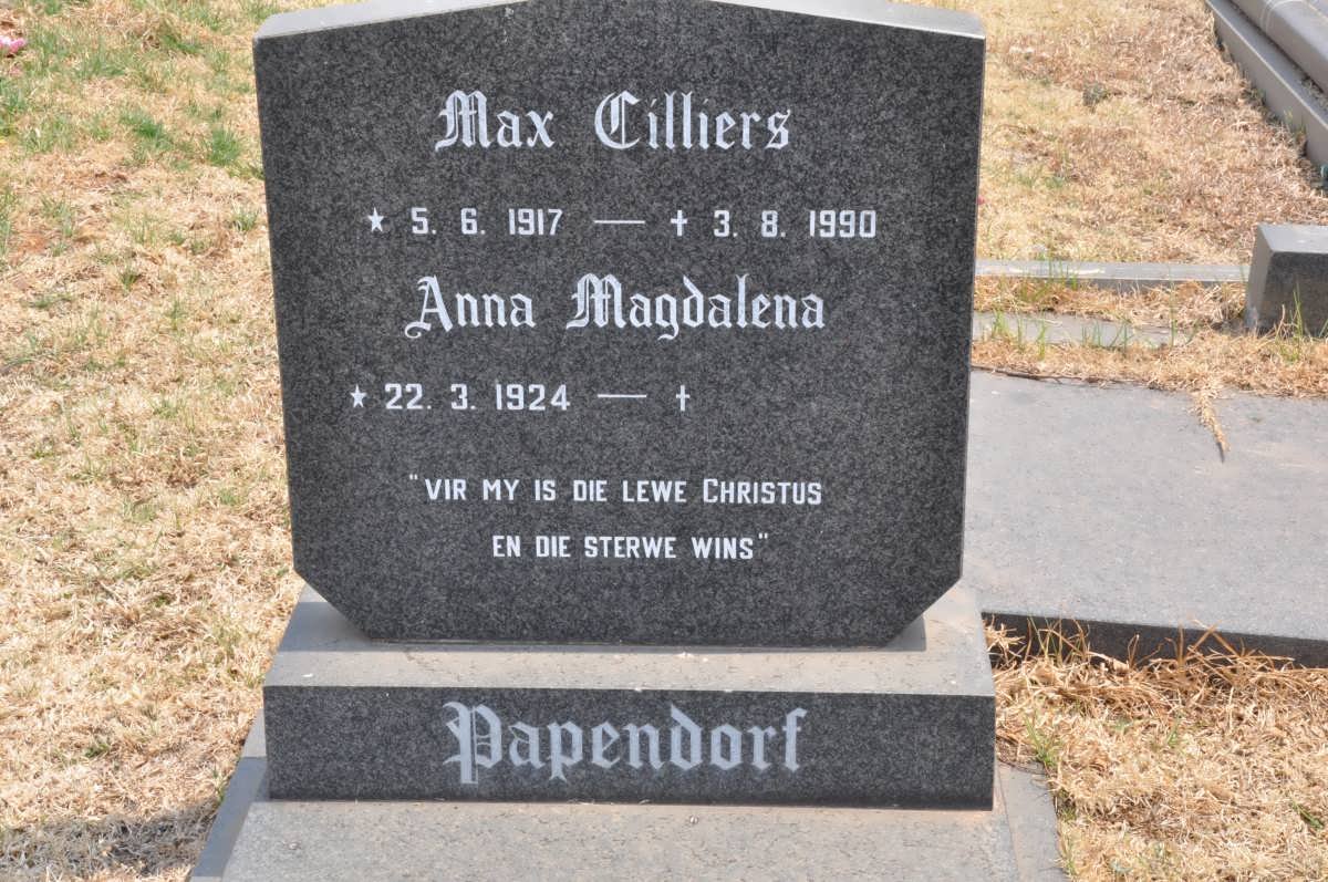 PAPENDORF Max Cilliers 1917-1990 &amp; Anna Magdalena 1924-