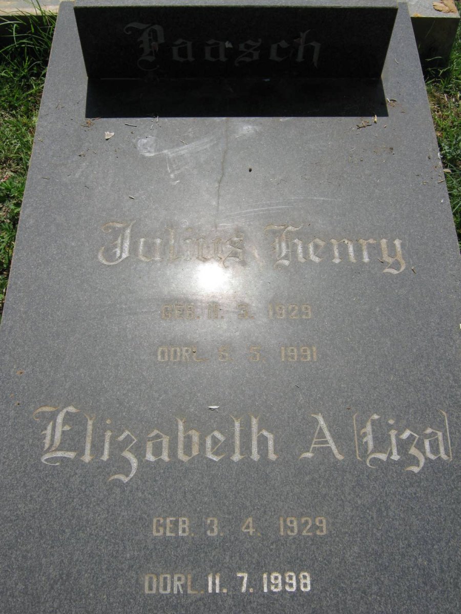 PAASCH Julius Henry 1929-1991 &amp; Elizabeth A. 1929-1998