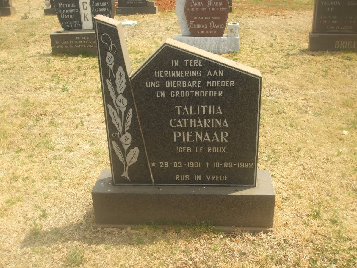 PIENAAR Talitha Catharina nee LE ROUX 1801-1992