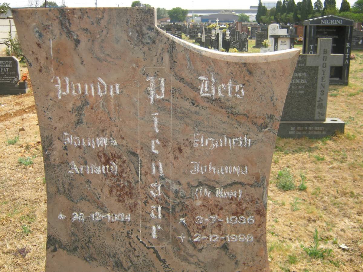PIENAAR Jacques Arnaud 1934- &amp; Elizabeth Johanna 1936-1998