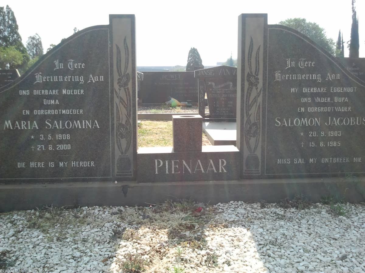 PIENAAR Salomom Jacobus 1903-1985 &amp; Maria Salomina 1908-2000