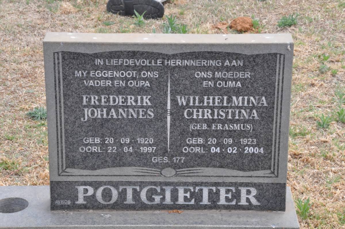 POTGIETER Frederik Johannes 1920-1997 &amp; Wilhelmina Christina ERASMUS 1923-2004