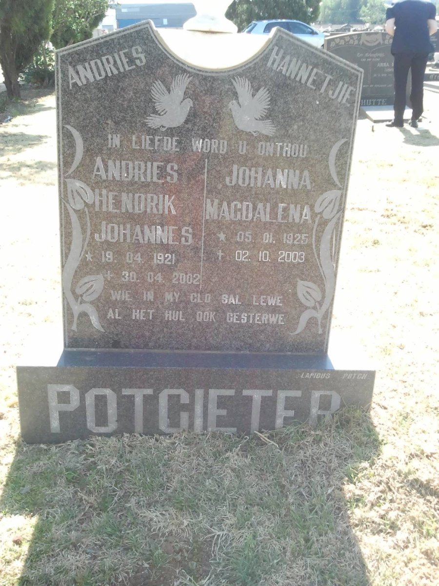 POTGIETER Andries Hendrik Johannes 1921-2002 &amp; Johanna Magdalena 1925-2003