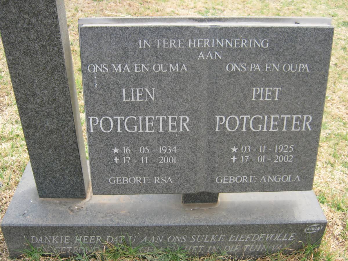 POTGIETER Piet 1925-2002 &amp; Lien 1934-2001