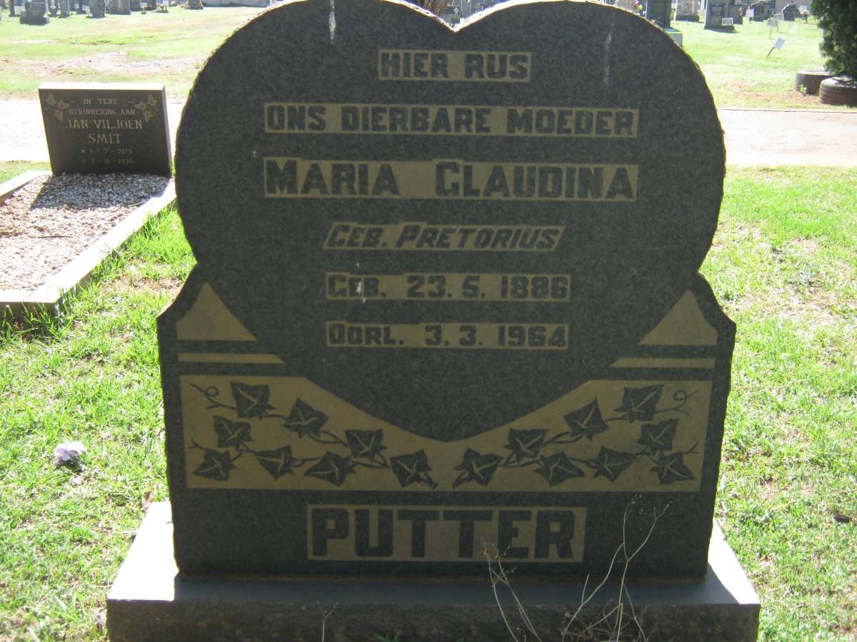 PUTTER Maria Glaudina nee PRETORIUS 1886-1964