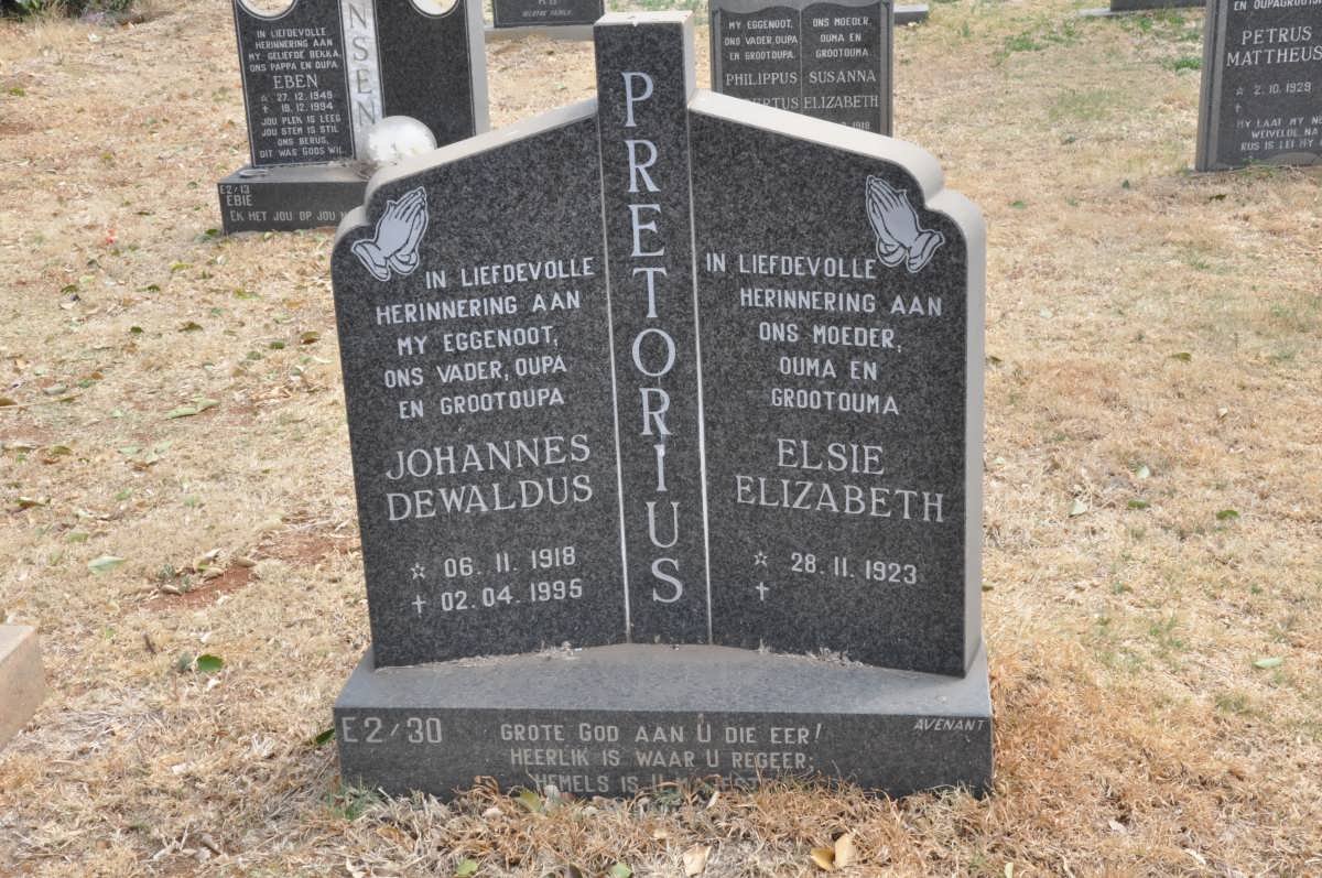 PRETORIUS Johannes Dewaldus 1918-1995 &amp; Elsie Elizabeth 1923-