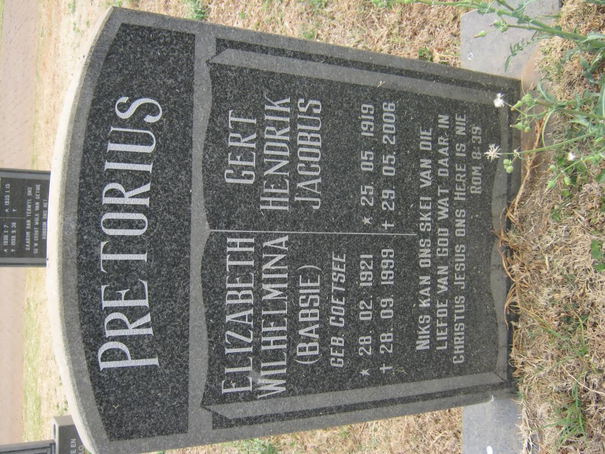 PRETORIUS Gert Hendrik Jacobus 1919-2006 &amp; Elizabeth Wilhelmina COETSEE 1921-1999