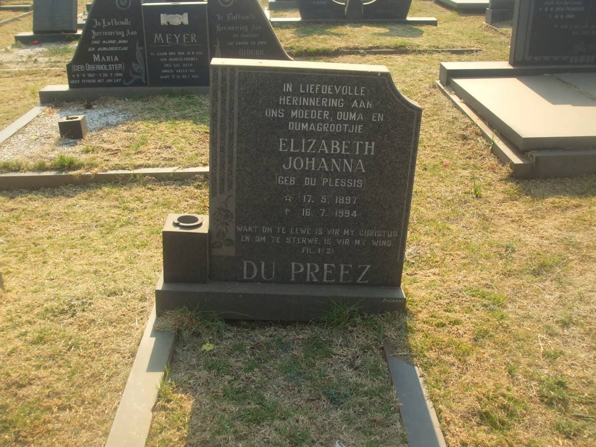 PREEZ Elizabeth Johanna, du nee DU PLESSIS 1897-1994