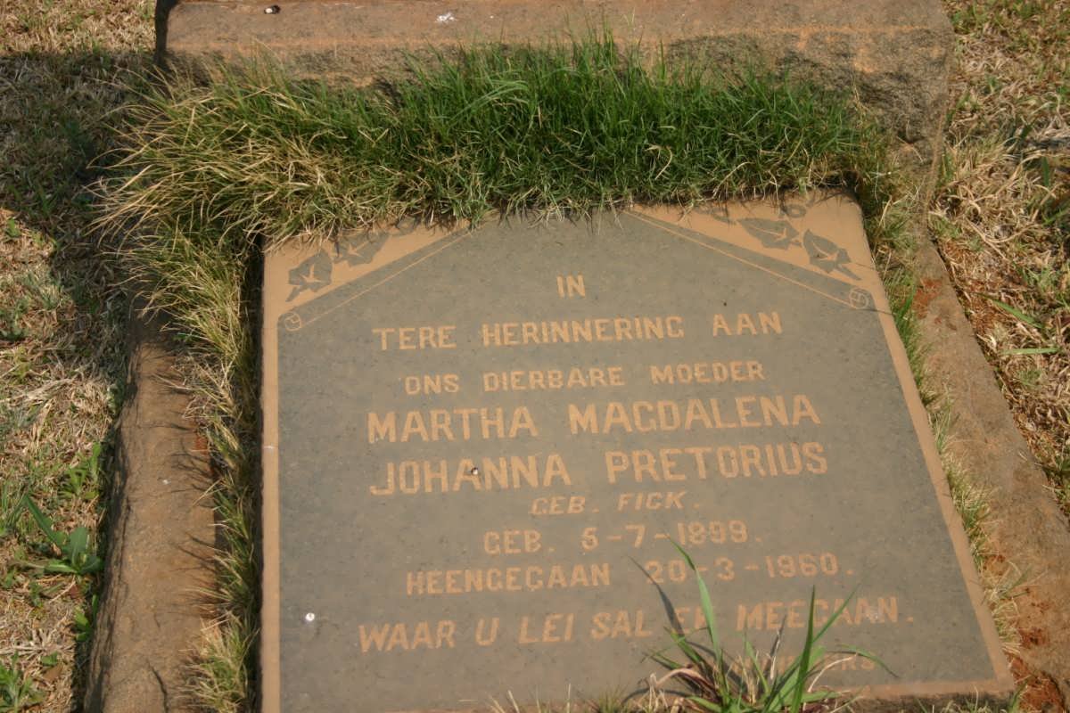 PRETORIUS Martha Magdalena Johanna nee FICK 1899-1960