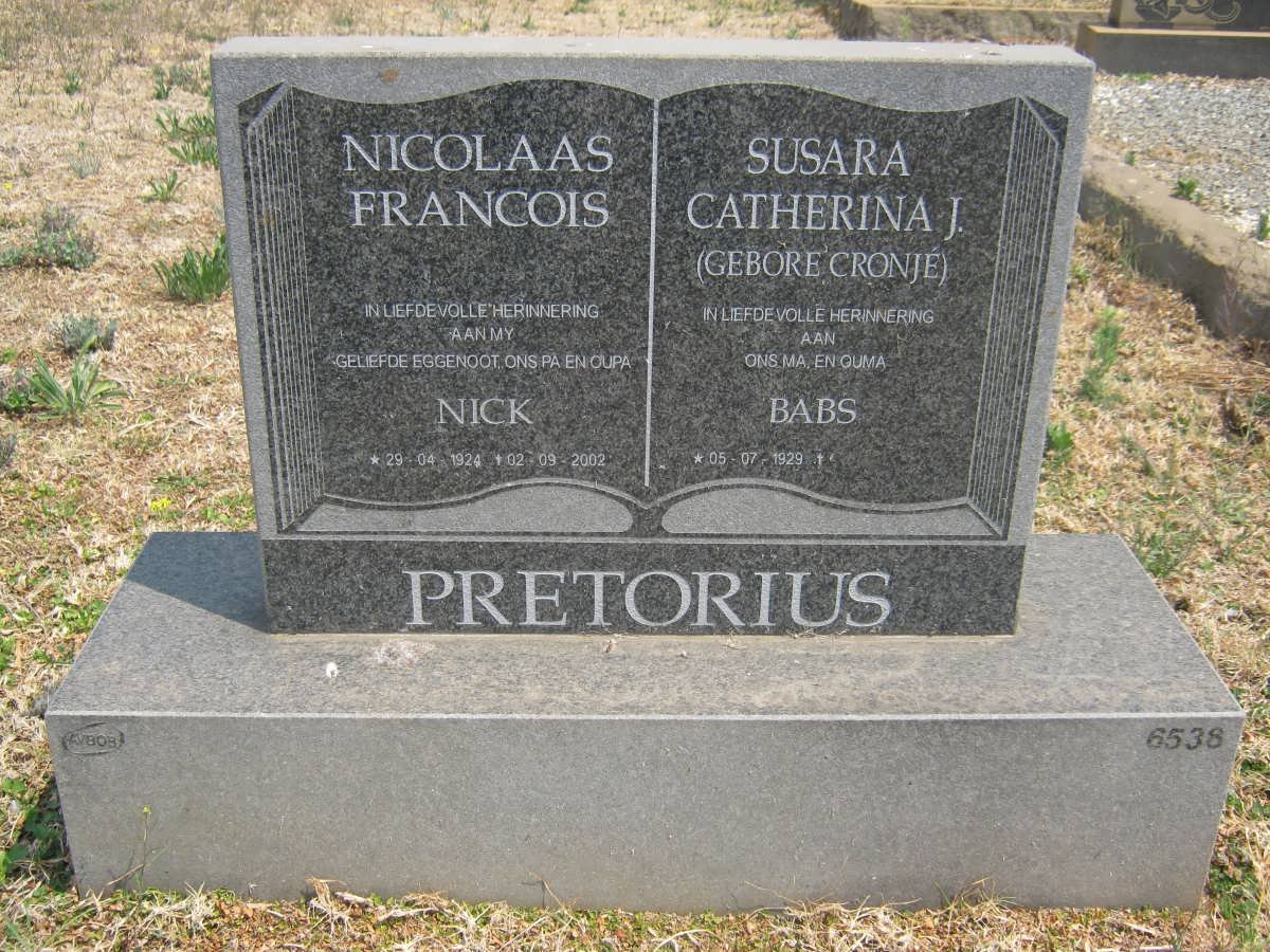 PRETORIUS Nicolaas Francois 1924-2002 &amp; Susara Catherina J. CRONJÉ 1929-