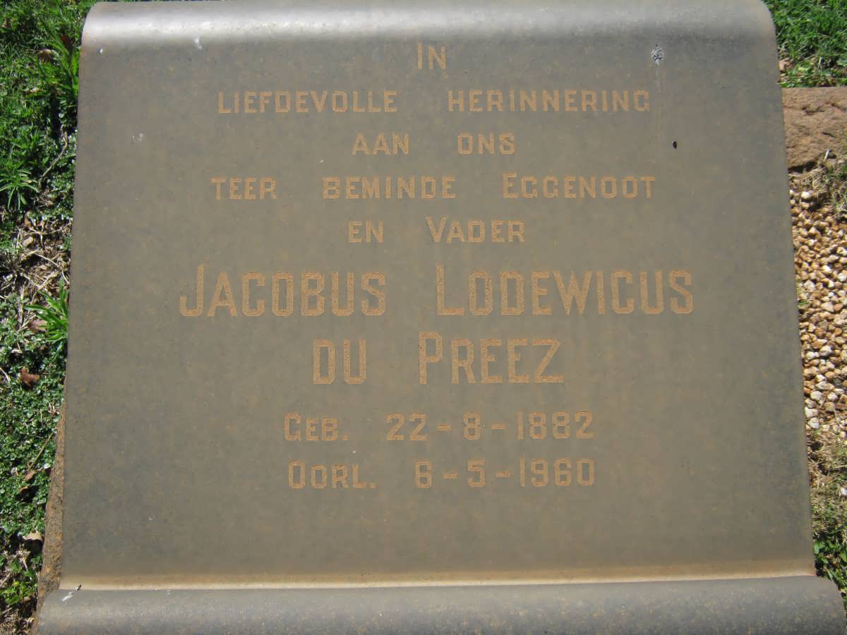 PREEZ Jacobus Lodewicus, du 1882-1960