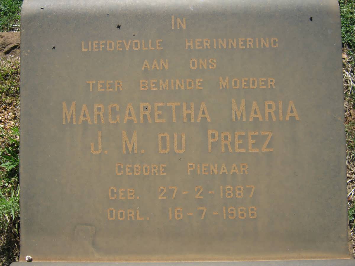 PREEZ Margaretha Maria J.M., du nee PIENAAR 1887-1966