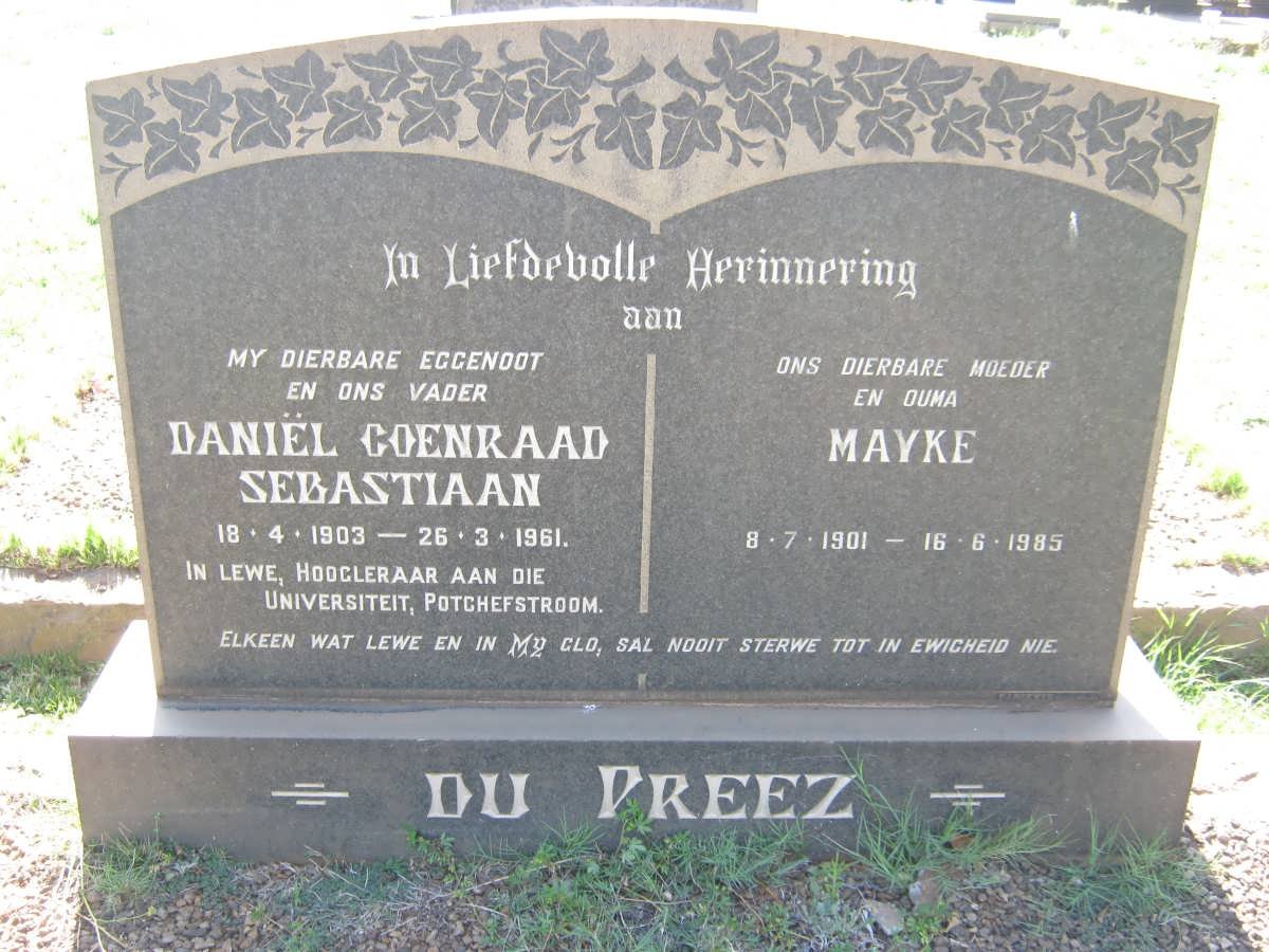 PREEZ Daniël Coenraad Sebastiaan, du 1903-1961 &amp; Mayke 1901-1985