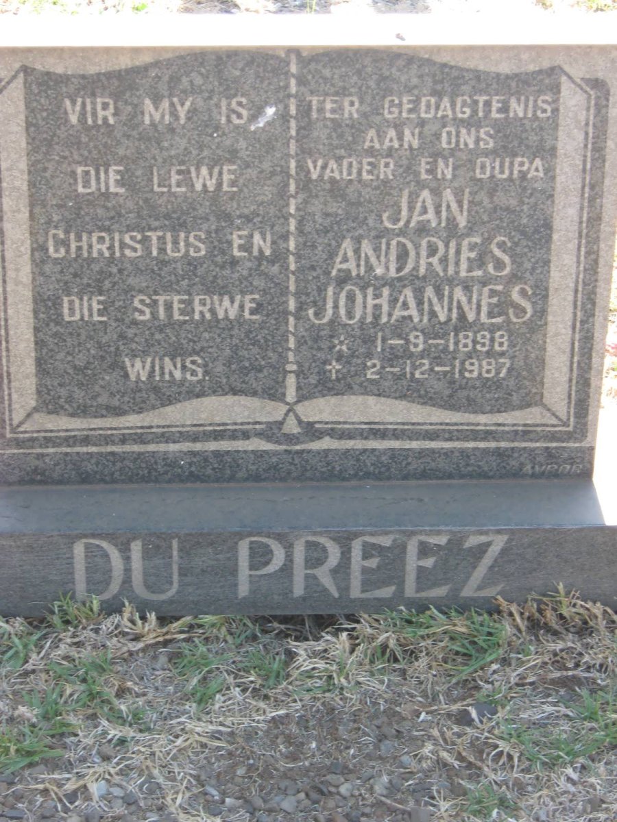 PREEZ Jan Andries Johannes, du 1898-1987