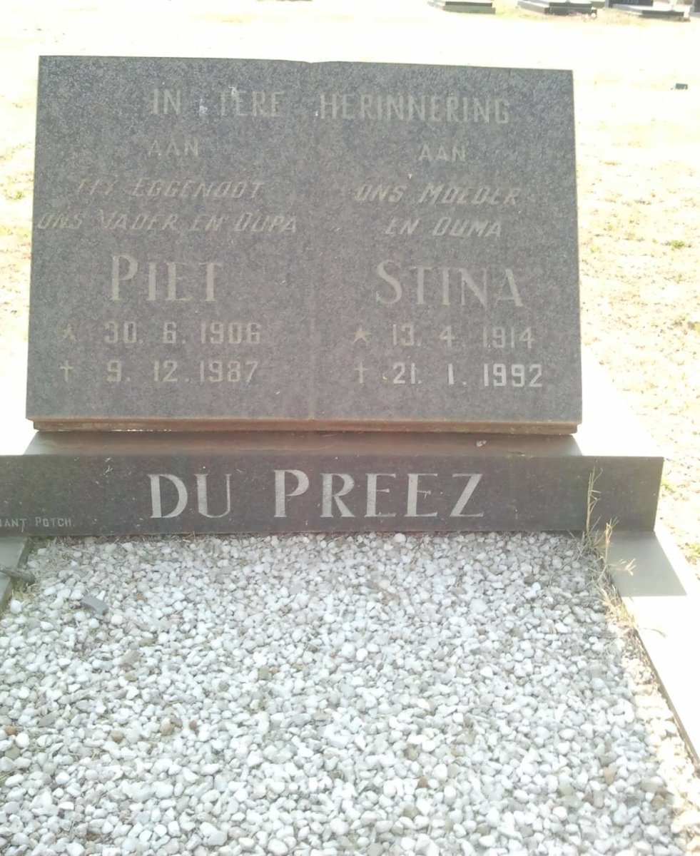 PREEZ Piet, du 1906-1987 &amp; Stina 1914-1992