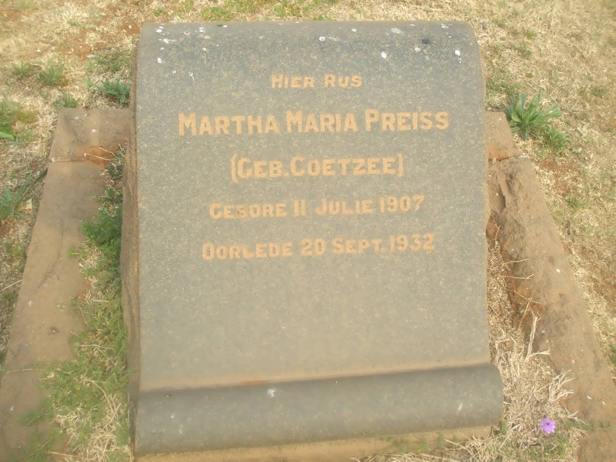 PREISS Martha Maria nee COETZEE 1907-1932