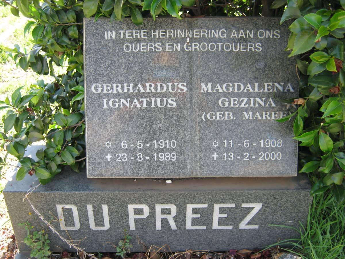 PREEZ Gerhardus Ignatius, du 1910-1989 &amp; Magdalena Gezina MAREE 1908-2000
