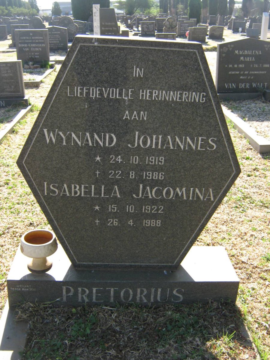PRETORIUS Wynand Johannes 1919-1986 &amp; Isabella Jacomina 1922-1988