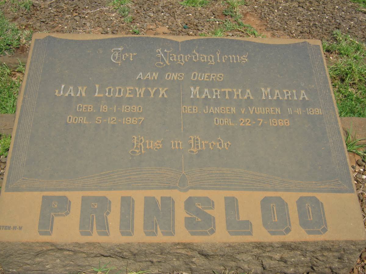 PRINSLOO Jan Lodewyk 1890-1967 &amp; Martha Maria JANSEN VAN VUUREN 1891-1968