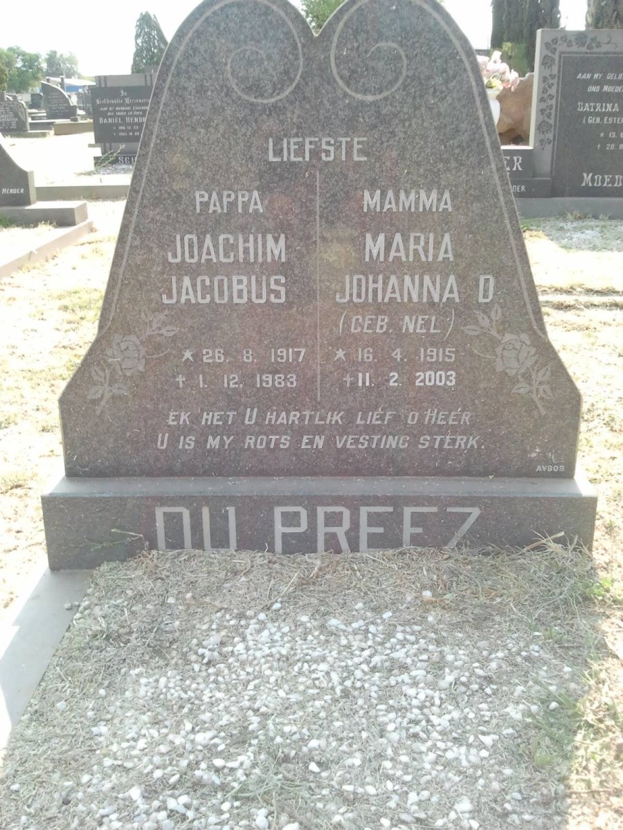 PREEZ Joachim Jacobus, du 1917-1983 &amp; Maria Johanna D. NEL 1915-2003