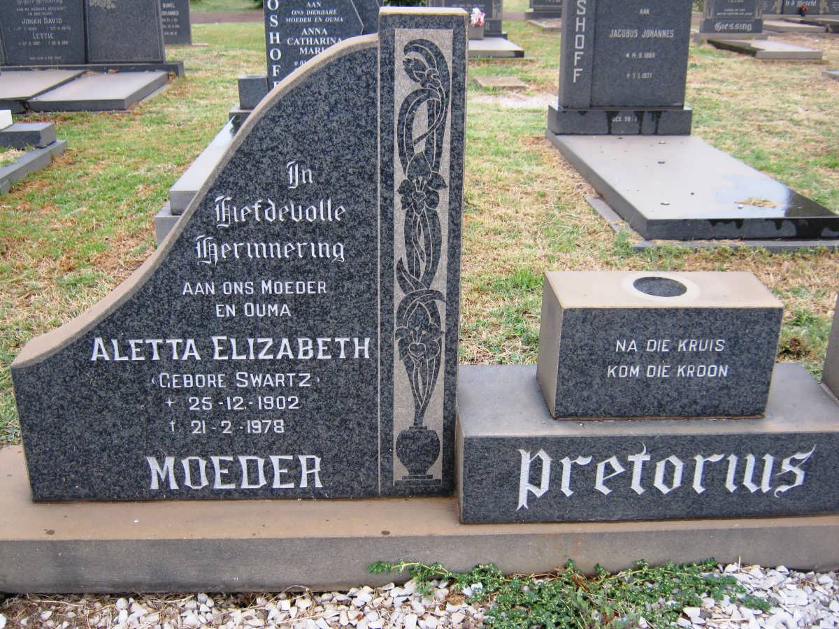 PRETORIUS Aletta Elizabeth nee SWARTZ 1902-1978