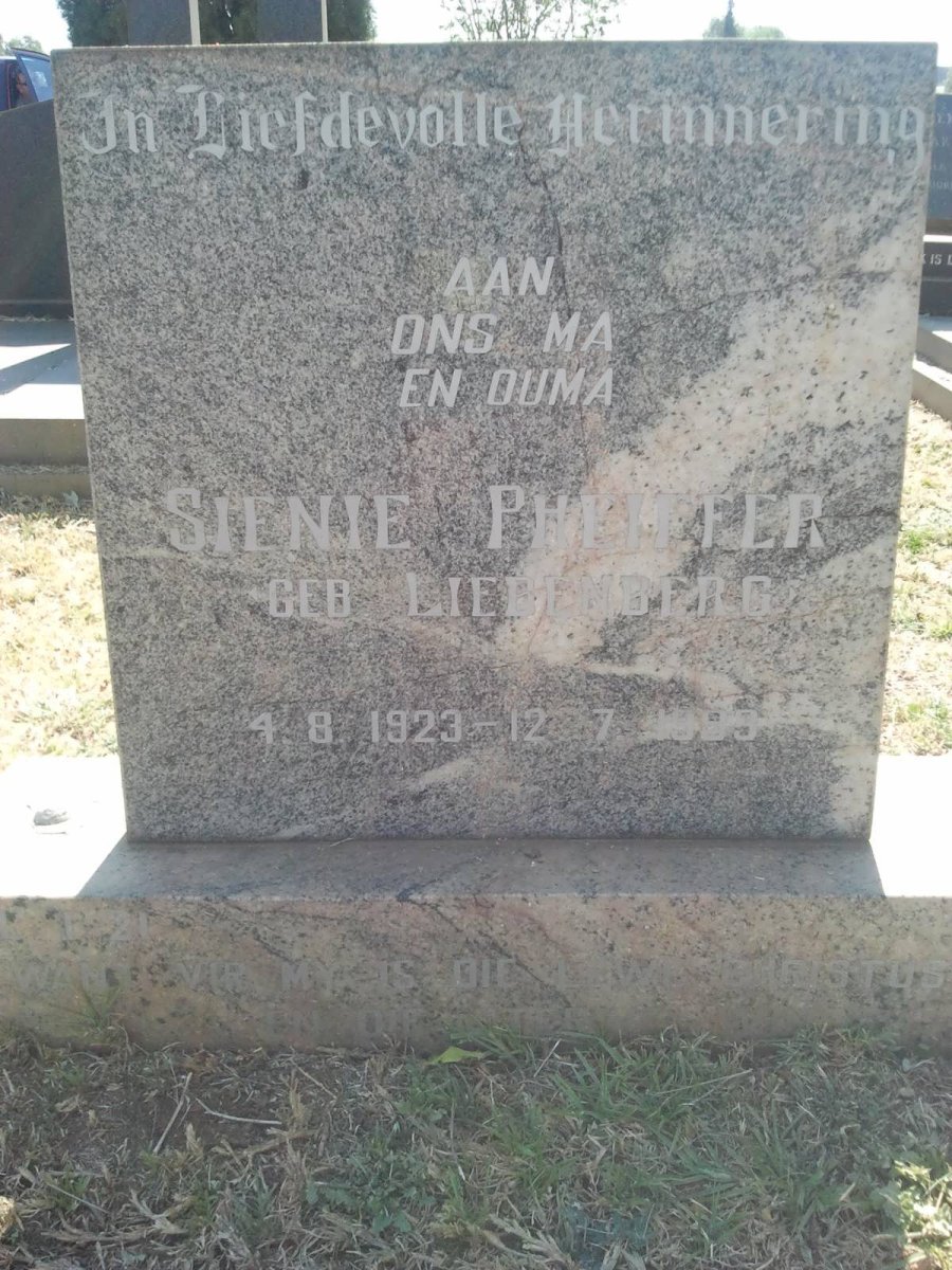 PHEIFFER Sienie nee LIEBENBERG 1923-1982