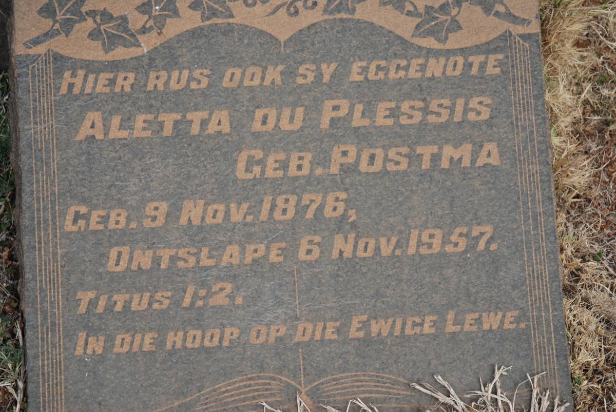 PLESSIS Aletta, du nee POSTMA 1876-1957