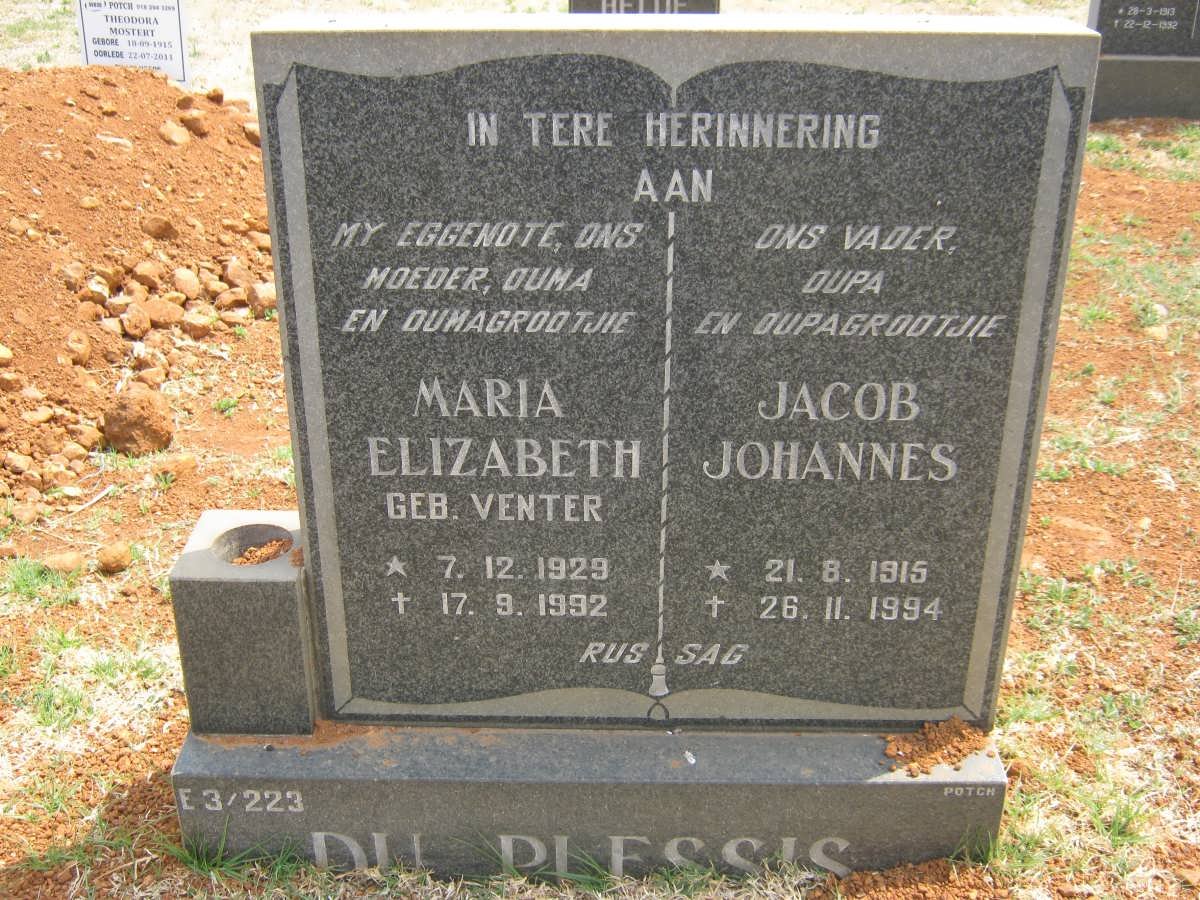 PLESSIS Jacob Johannes, du 1915-1994 &amp; Maria Elizabeth VENTER 1929-1992
