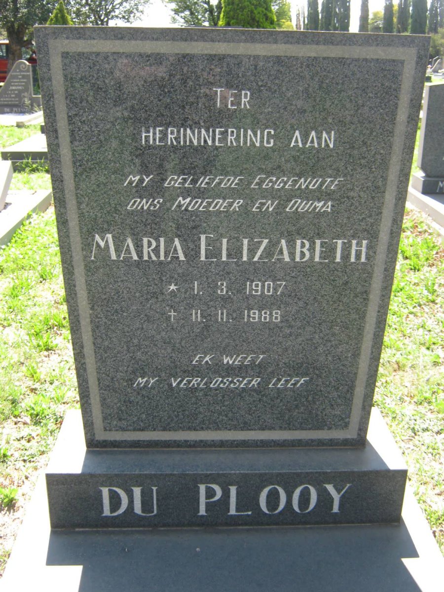 PLOOY Maria Elizabeth, du 1907-1988