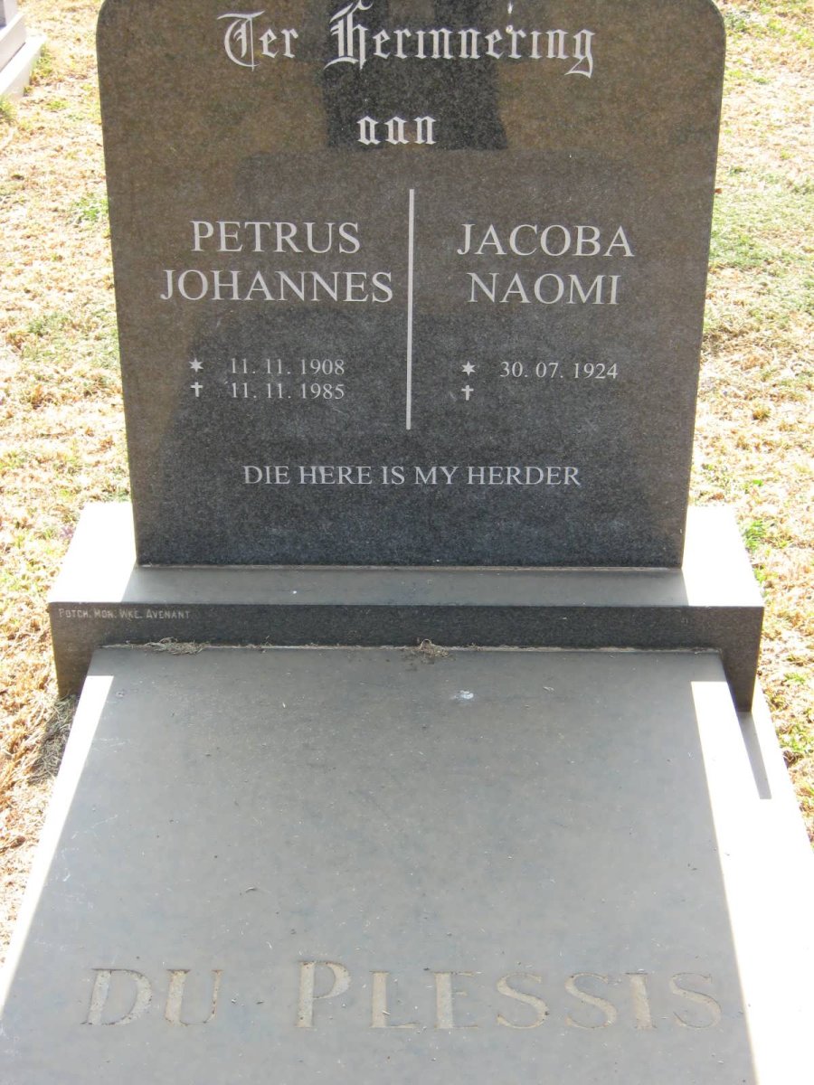 PLESSIS Petrus Johannes, du 1908-1985 &amp; Jacoba Naomi 1924-