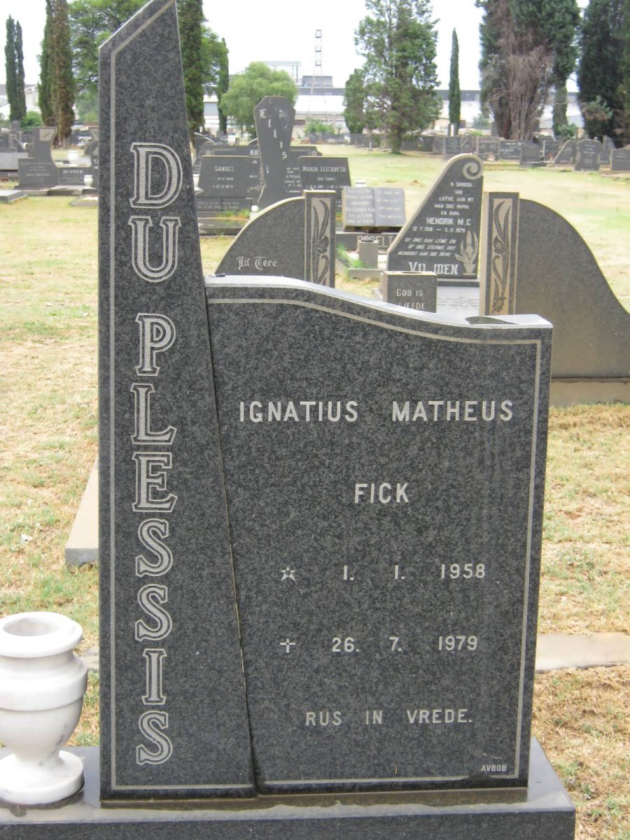 PLESSIS Ignatius Matheus Fick, du 1958-1979